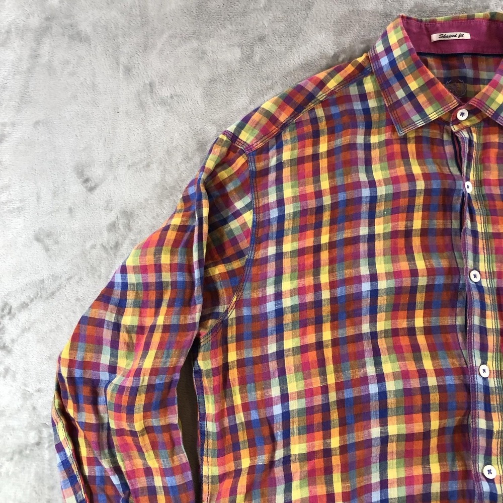 Bugatchi Uomo Shirt Mens Medium Multicolor Linen Long Sleeve Button Front - Picture 3 of 16